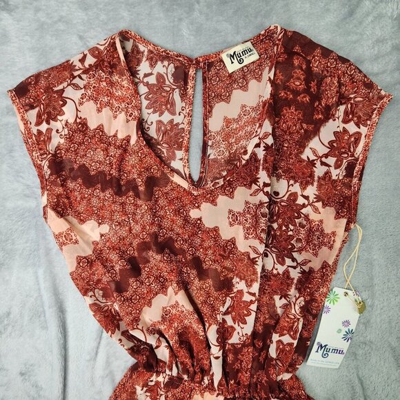 Show Me Your Mumu Romper Shorts Womens XS Red Floral Sleeveless Artsy Boho Chic - Picture 5 of 9